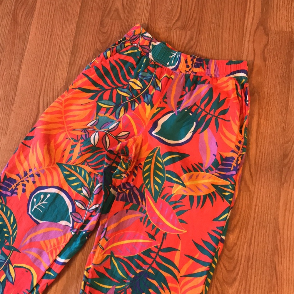 C&C California Tropical 100% Linen Wide Leg Crop Pants size Small